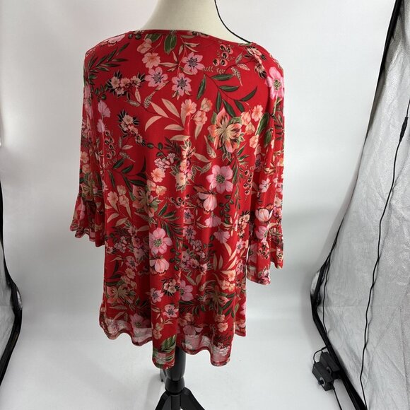 Sara Michelle Womens Floral Tunic Top Three Quarter Sleeve Plus Size 1X - Picture 6 of 9